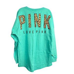 Victorias Secret Pink Teal Crew Tee Long Sleeve Shirt M